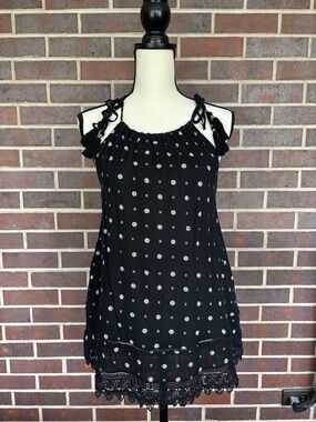 Old Navy Black Crochet Trim Tassel Strap Halter Tunic Top Sz L